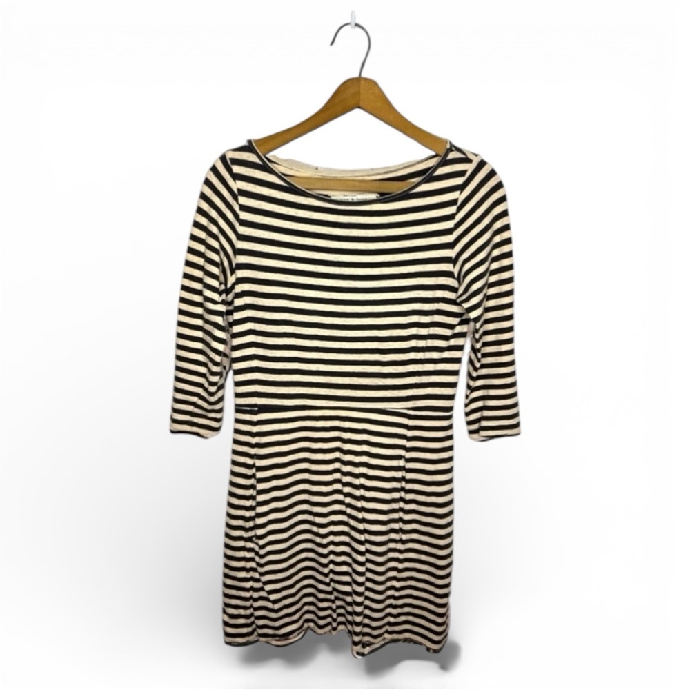 Rag & Bone Striped Knit Mini Dress Black Cream 3/4 Sleeve Size S